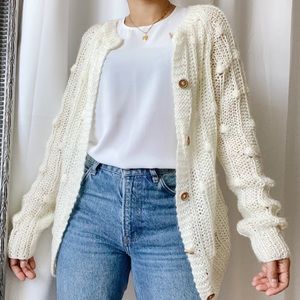 Hand Knit Cardigan Pompom Sweater